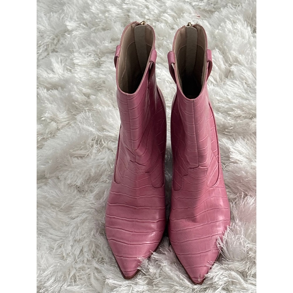 Raye Revolve Leon Pink Croc Embossed Pointed Toe Western Ankle Heel Boots 9